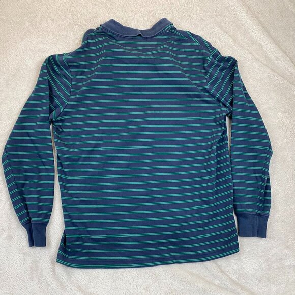 Lands End Mens Polo Shirt M 38-40 Striped Long-Sleeve Navy & Green 100% Supima - Picture 10 of 10